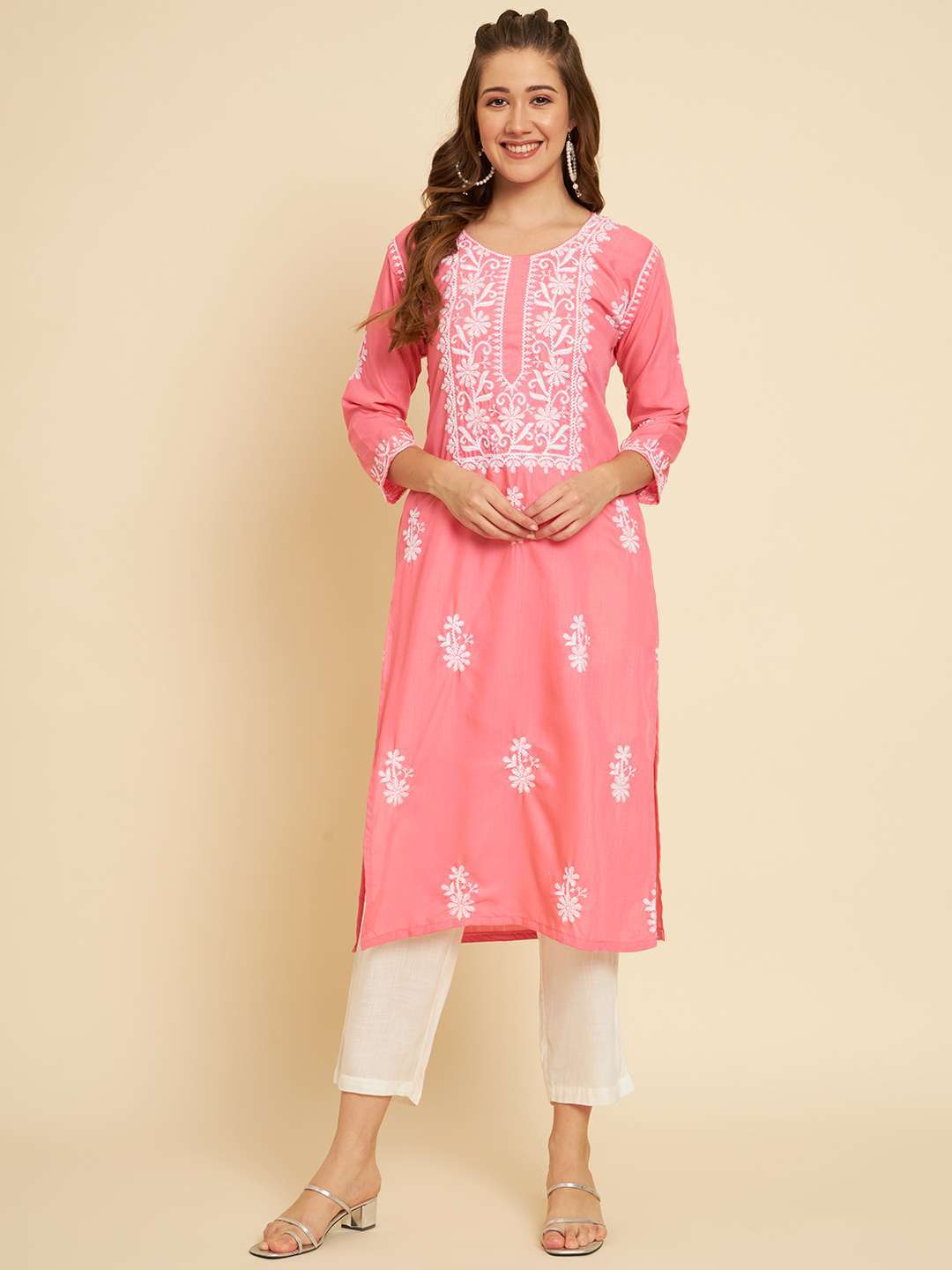 Tesla Soft Slub Cotton  Kurta with Embroidery Work 