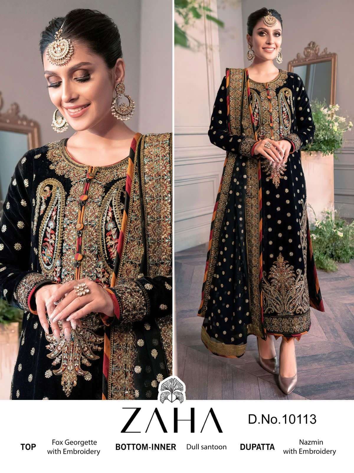 zaha 10113 georgette embroidered suit 