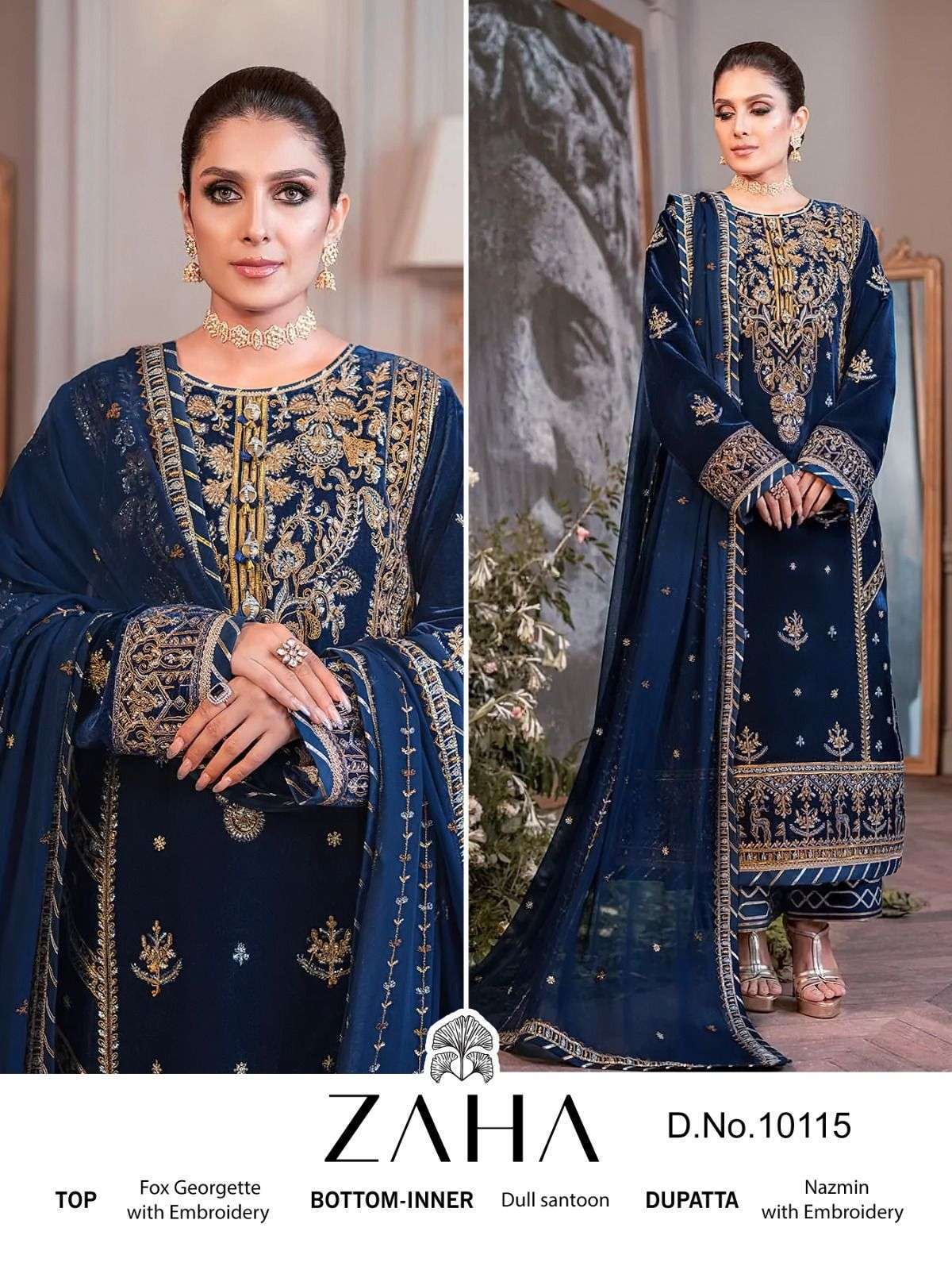 zaha 10115 georgette embroidered suit 