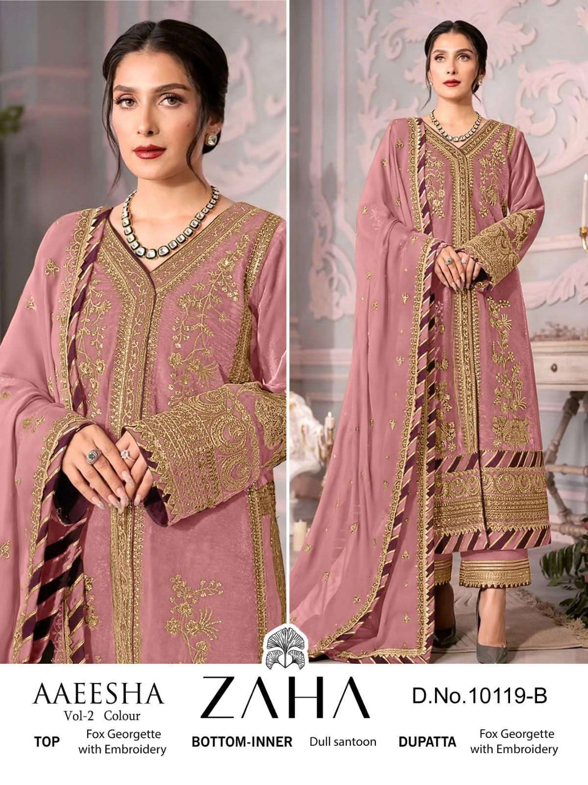 zaha aaeesha vol 2 10119 hit faux georgette embroidery suit 