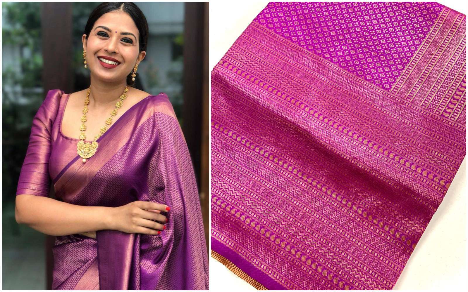 Maroon organza striped saree with banarasi blouse – Threads