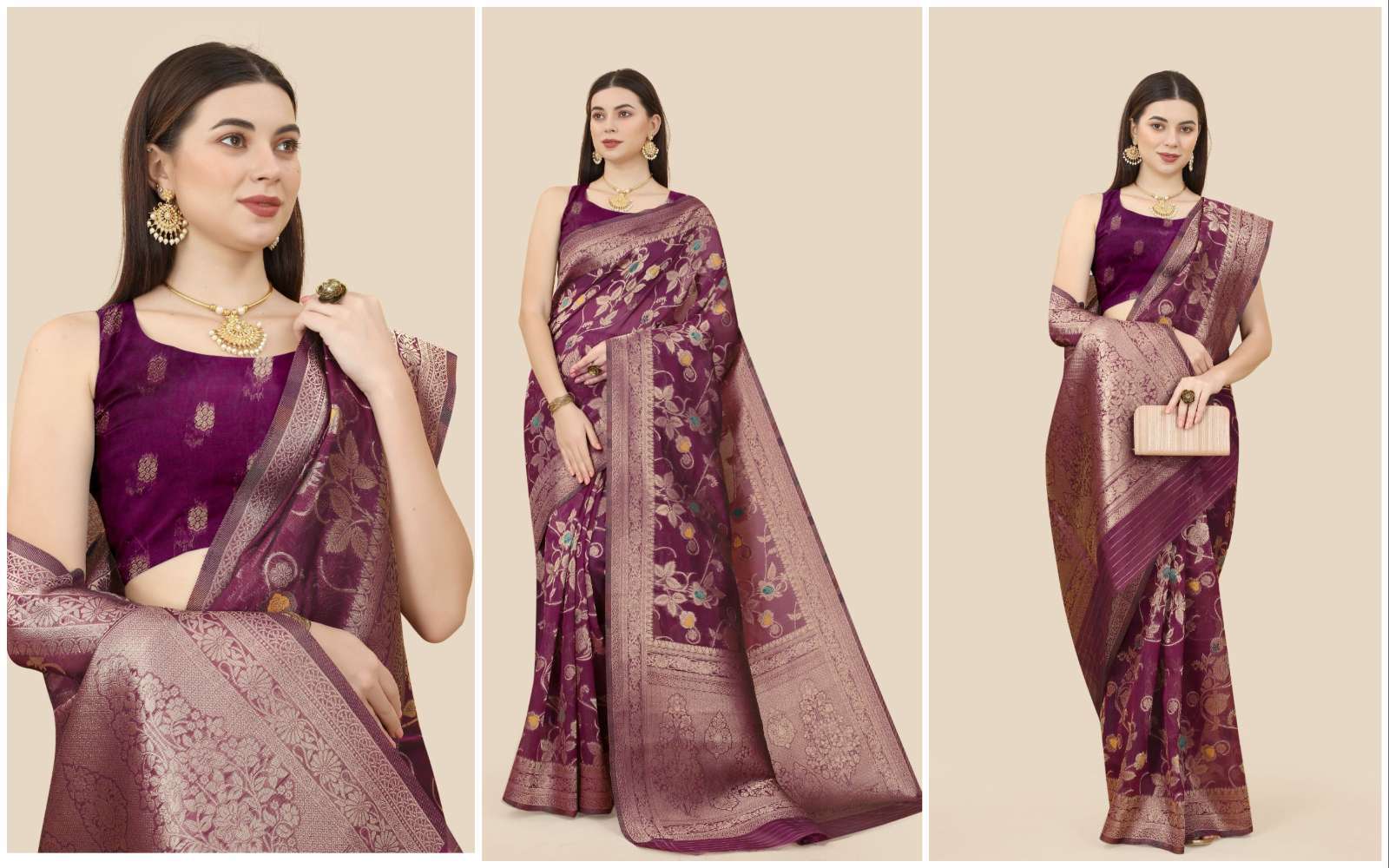 Ambika1 Organza Weaving Silk Saree & Blouse Organza