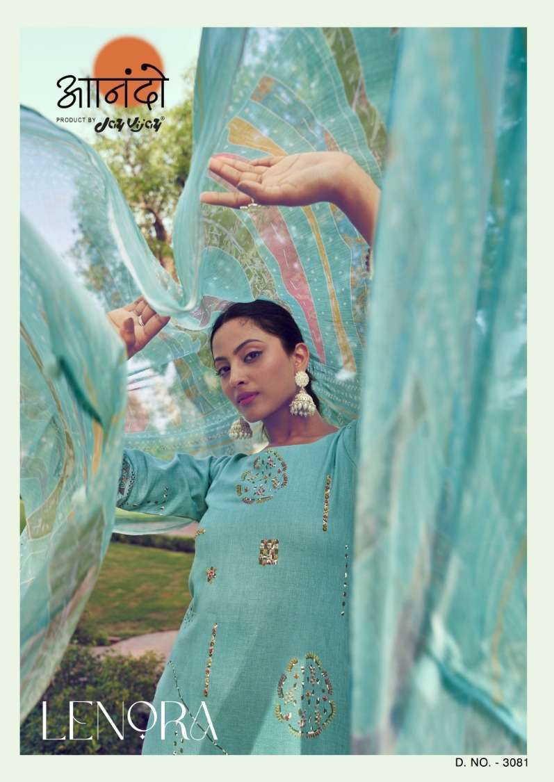 anando lenora 3081 pure linen hand block print suit