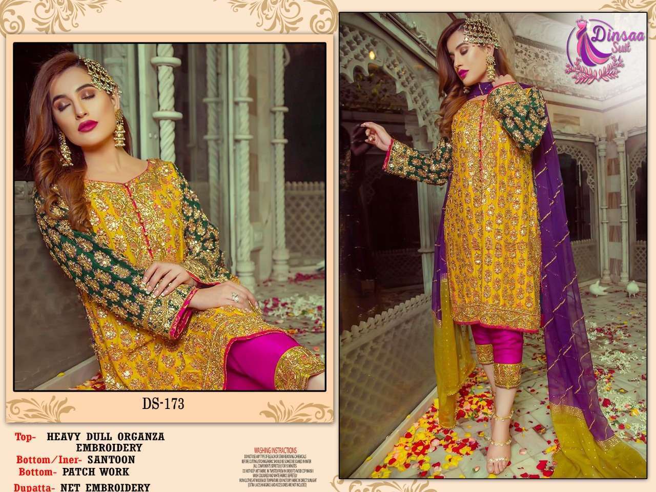 dinsaa 173 heavy dal organza embroidered suit 