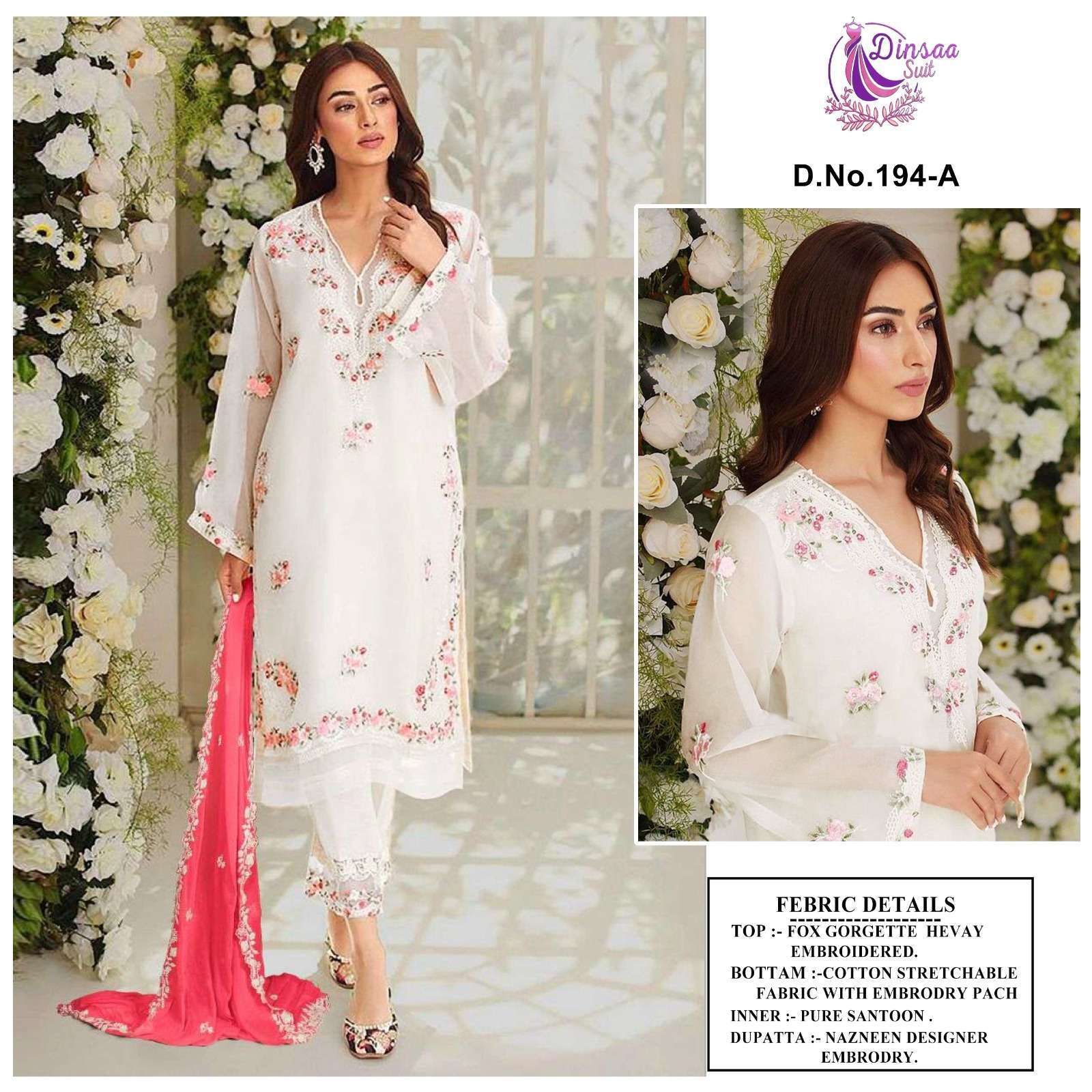 dinsaa 194 abcd faux georgette embroidery suit