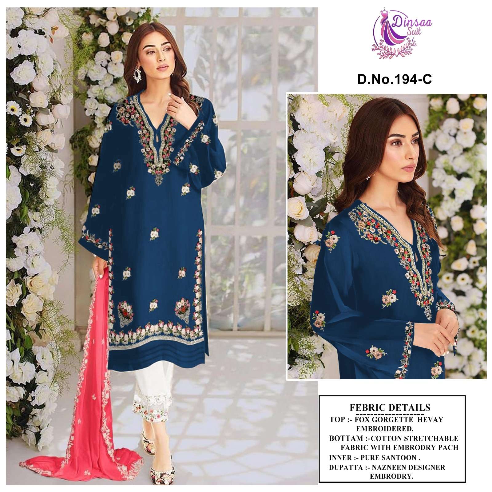 dinsaa suit ds-194 abcd designer faux georgette suit 