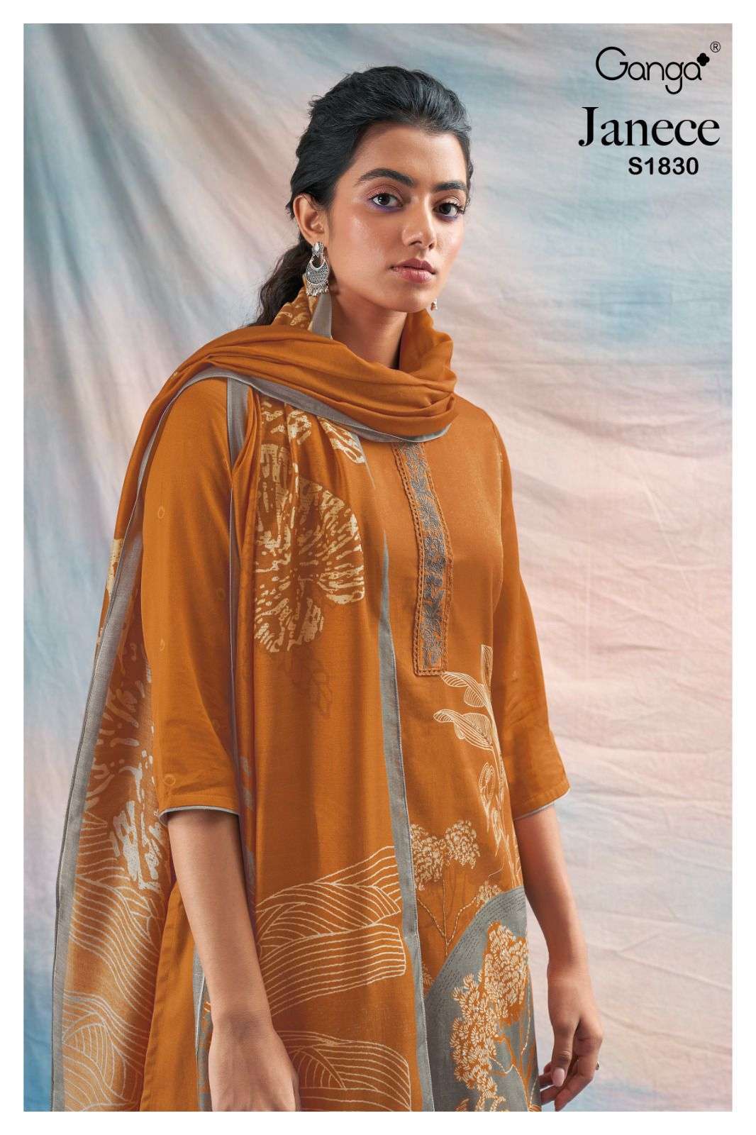 ganga janece 1830 fantastic cotton silk print with work suit