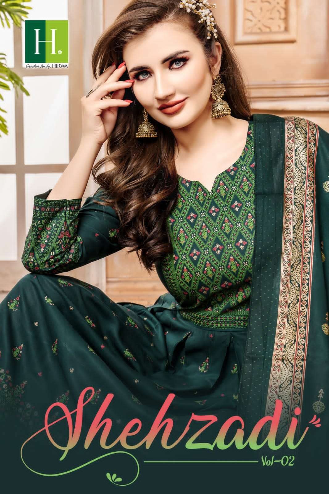 hirwa shehzadi vol 2 series 201-208 Heavy Rayon Foil Prints suit