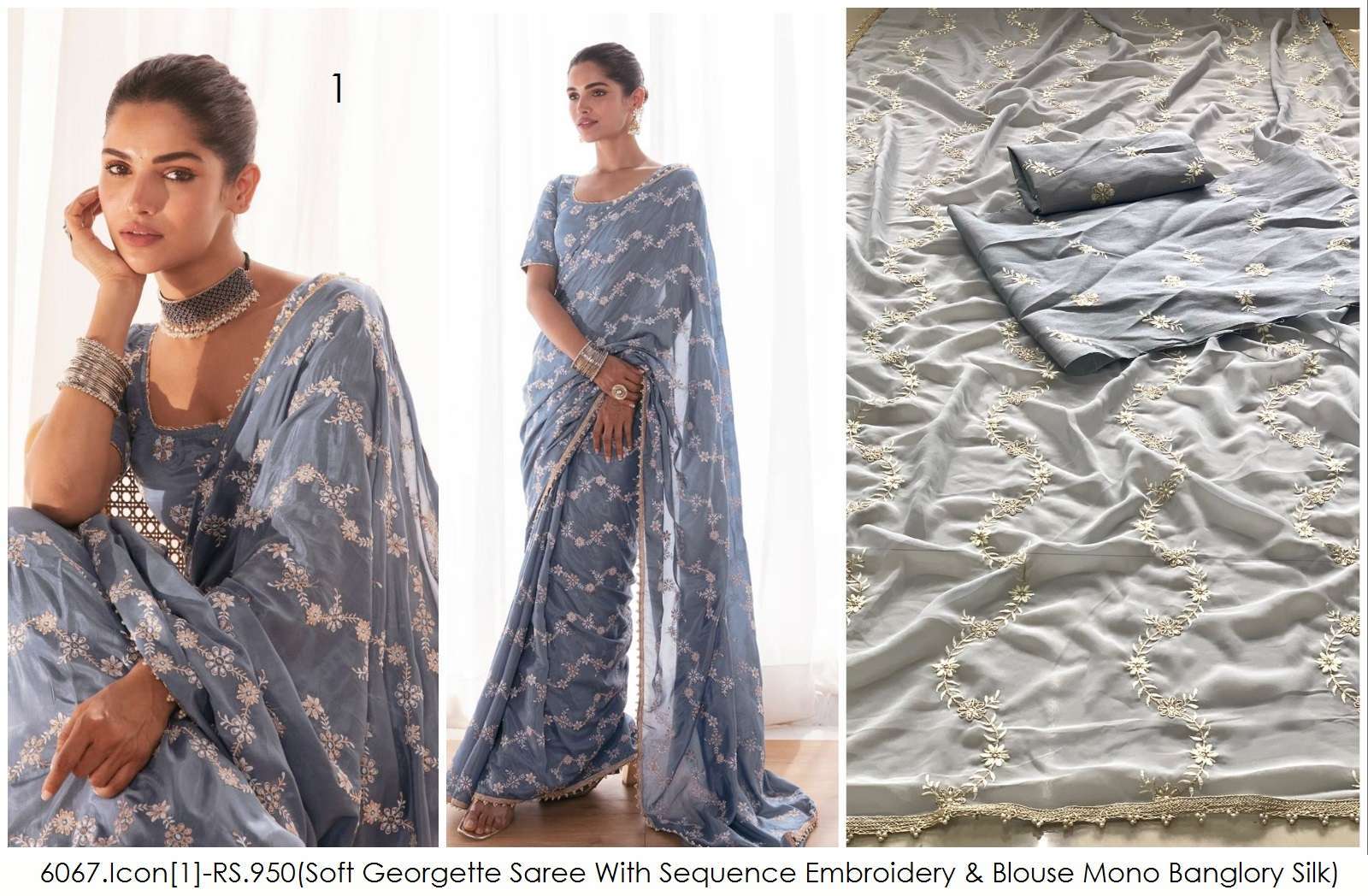 Icon Soft Georgette Saree With Sequence Embroidery 