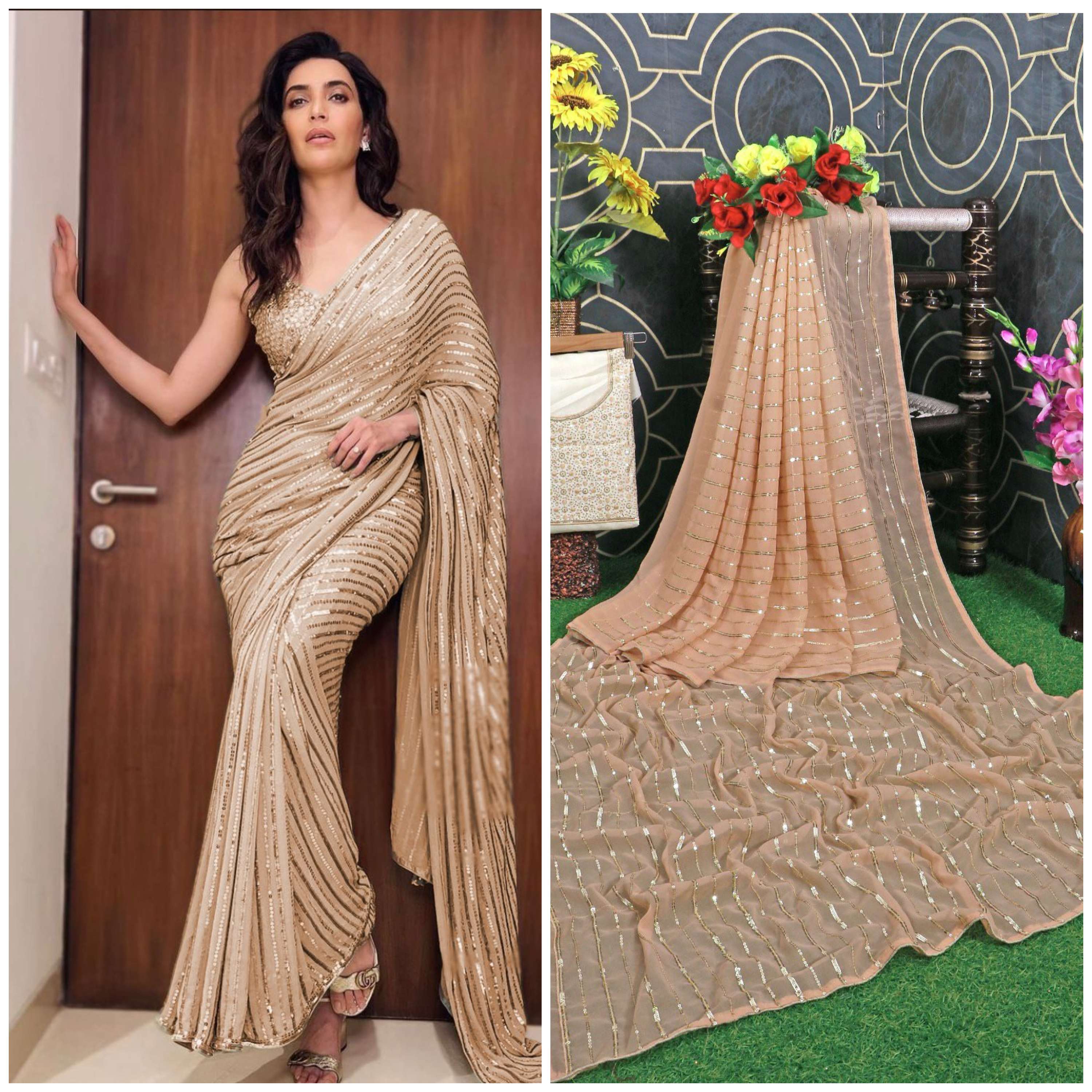 Karishma Soft Georgette Saree With  Sequence Embroidery & Blouse Banglory