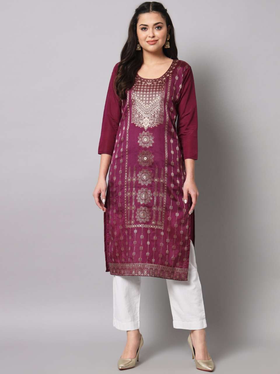 Laxmi Straight Cotton Silk Kurta With Zari Work