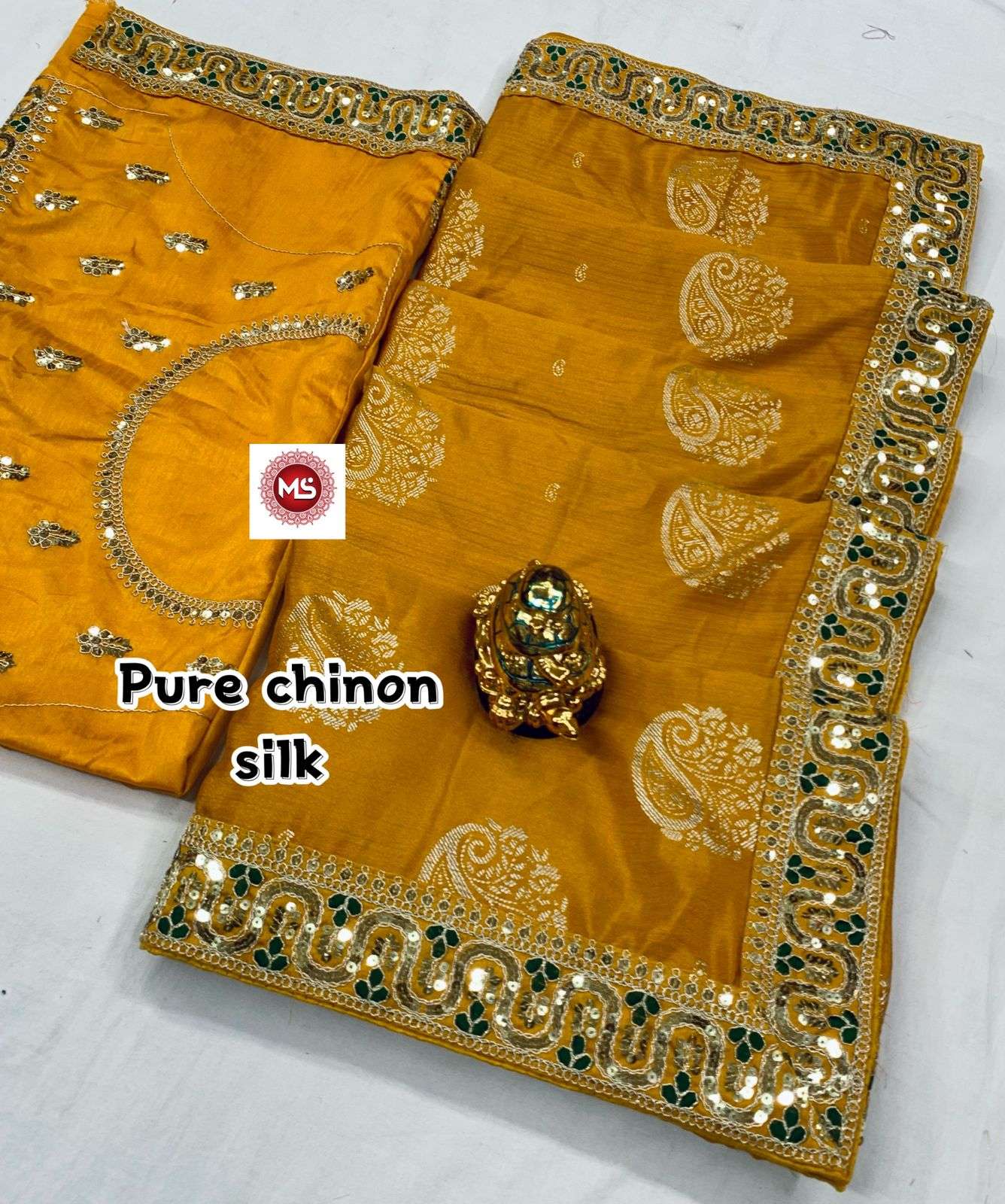 ms radhey shyam designer pure chinon silk saree