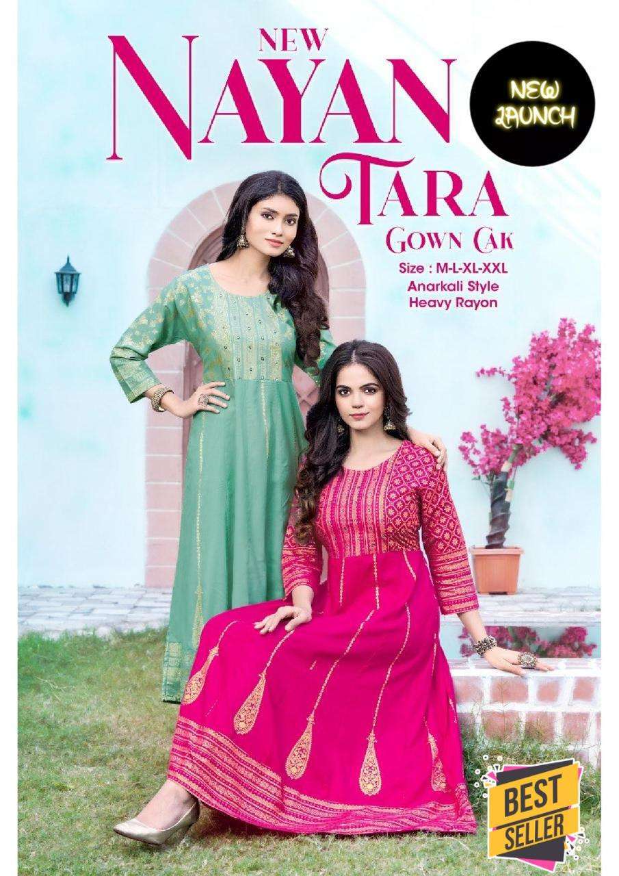 new nayan tara gown series 101-108 heavy 14 kg rayon kurti 