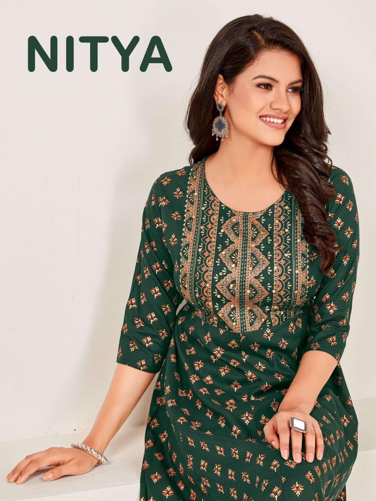 nitya series 1001-1006 14kg Rayon with Foil Print gown