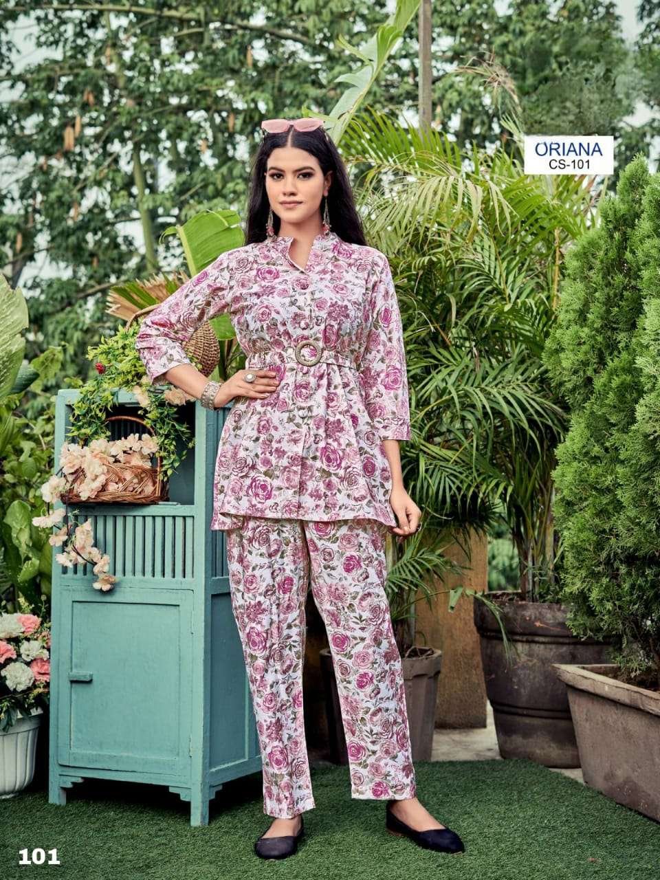 oriana designer viscose modal chanderi prints coord set 