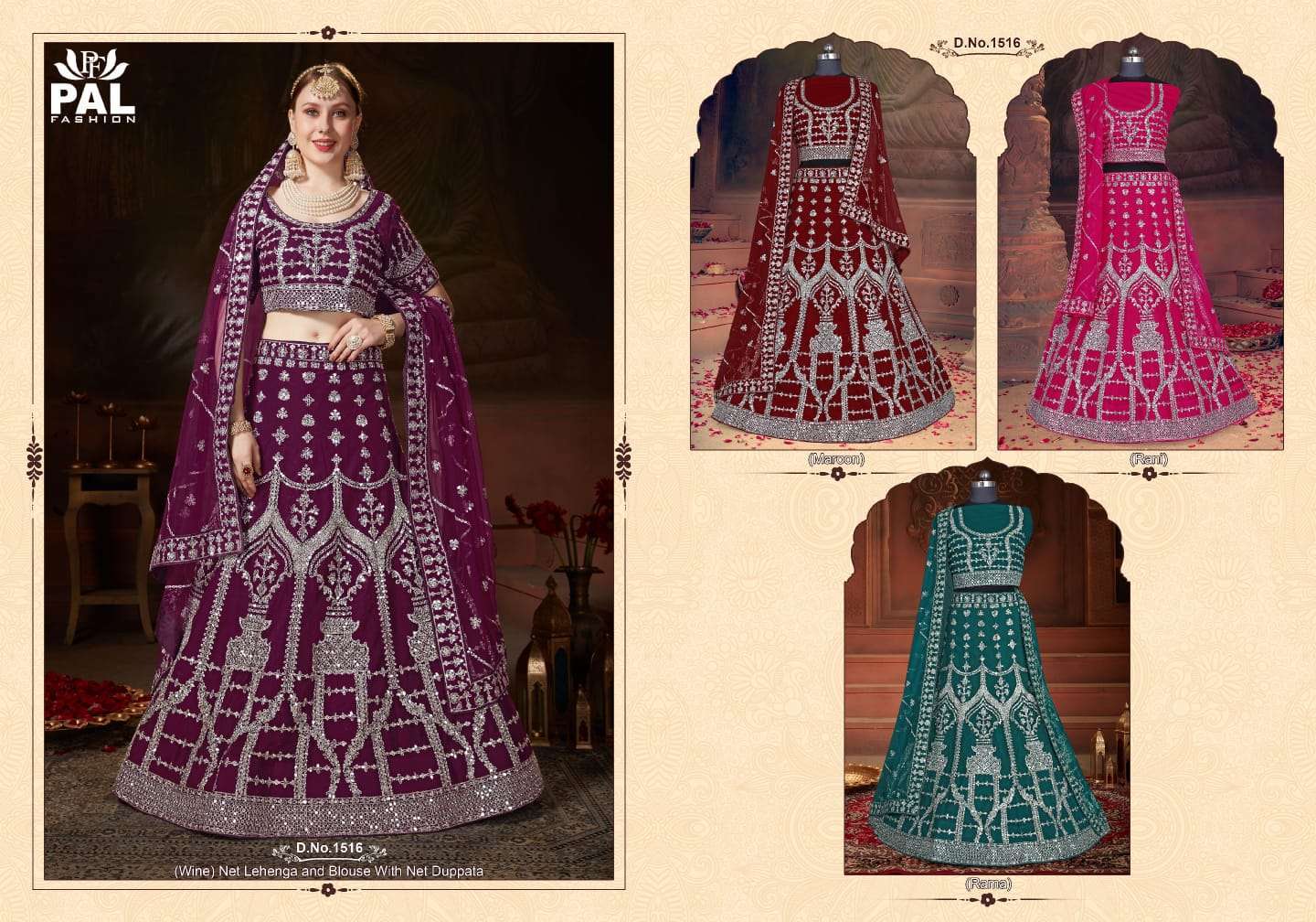 pal fashion 1516-1621 premium net designer heavy work wedding lehenga