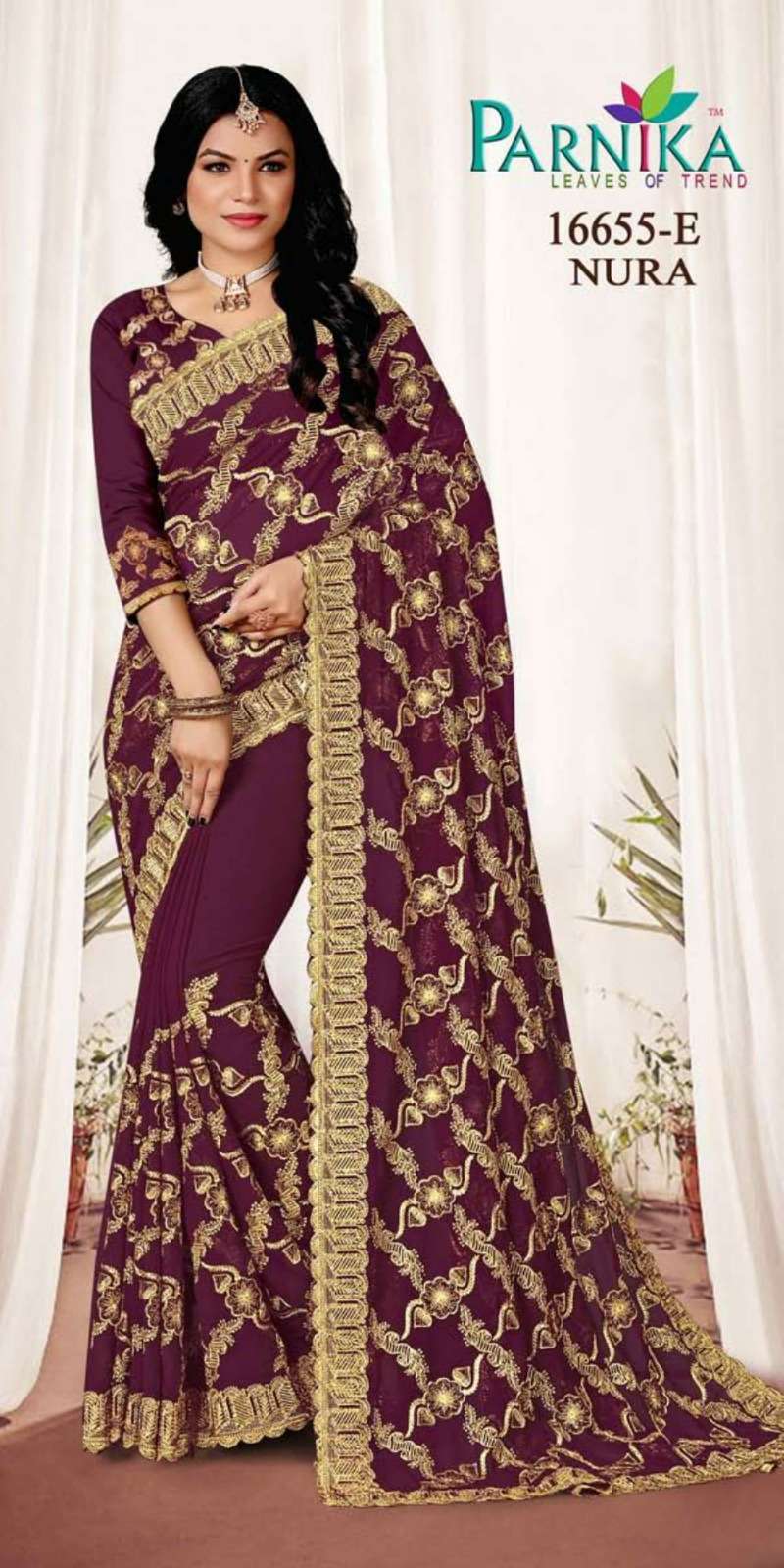 Parnika India 16655 Georgette Heavy Jarkan Work Sarees 