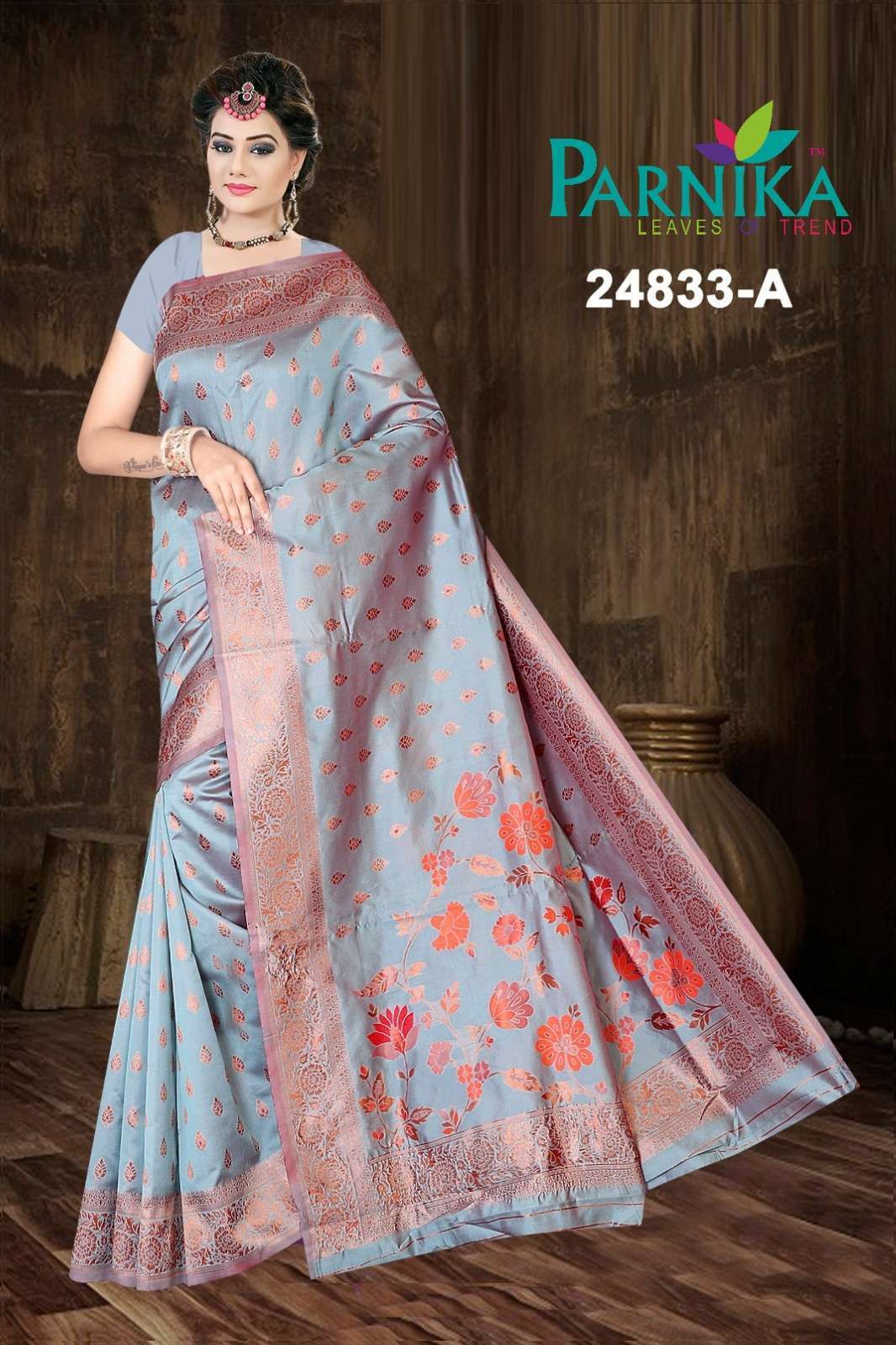 Parnika India 24833 Lichi Silk Jacquard Sarees 