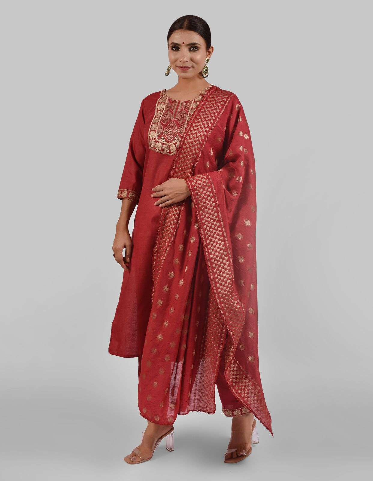 pr 1013-1014 Cotton Blend Women Kurta Pant With Dupatta Set