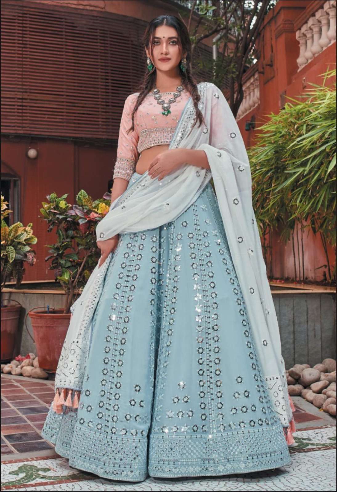 pr 1013  Georgette With Designer Embroidery Four Sequnce Work lehenga