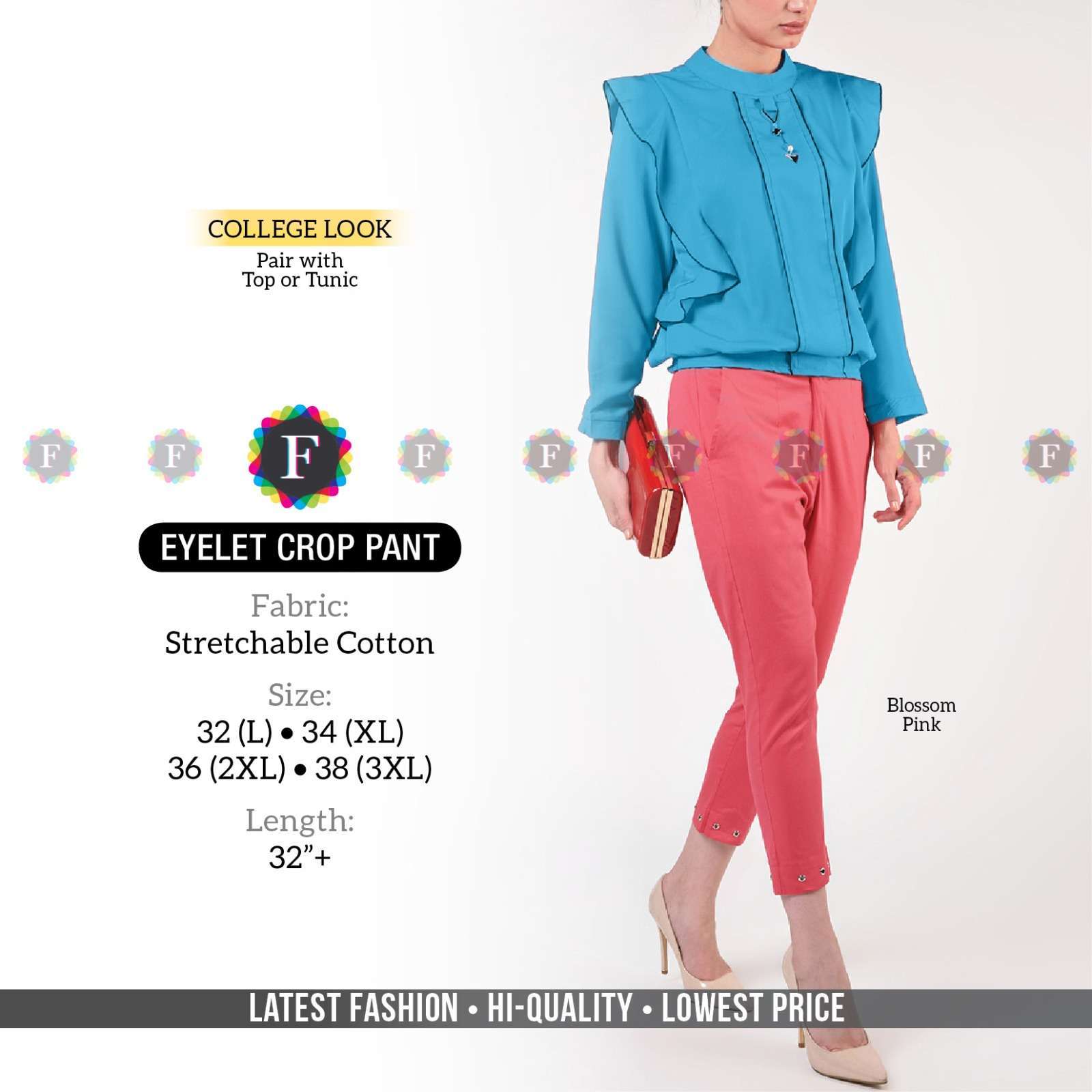 pr eyelet crop pant fancy western stretchable cotton pant