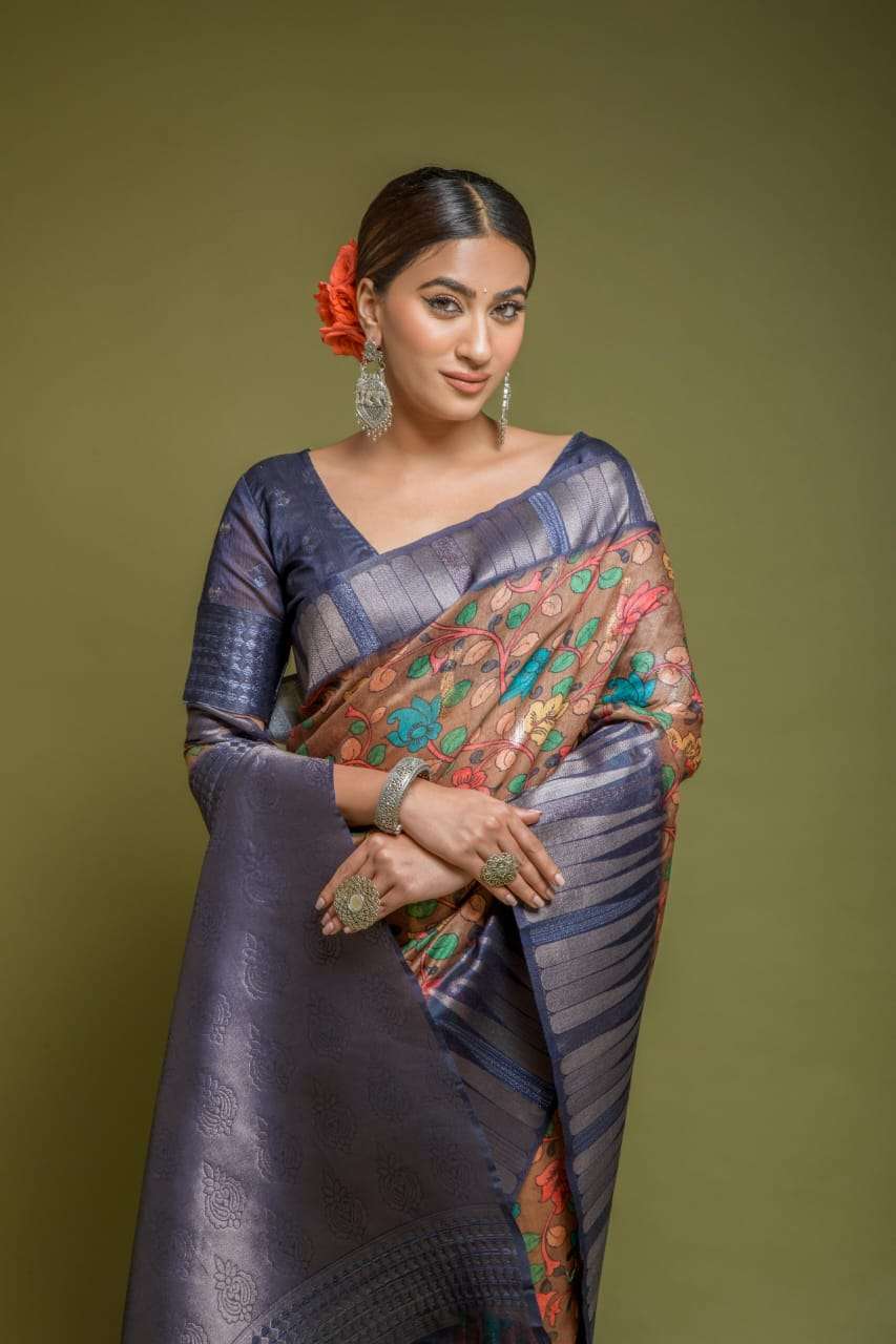 pr neelkanth soft silk saree with amazing kalamkari digital print