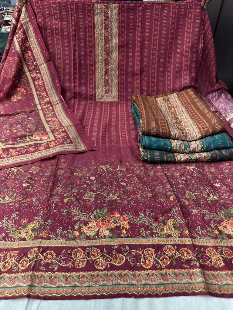 pr with handwork and swaroski work muslin print pakistani suit supplier