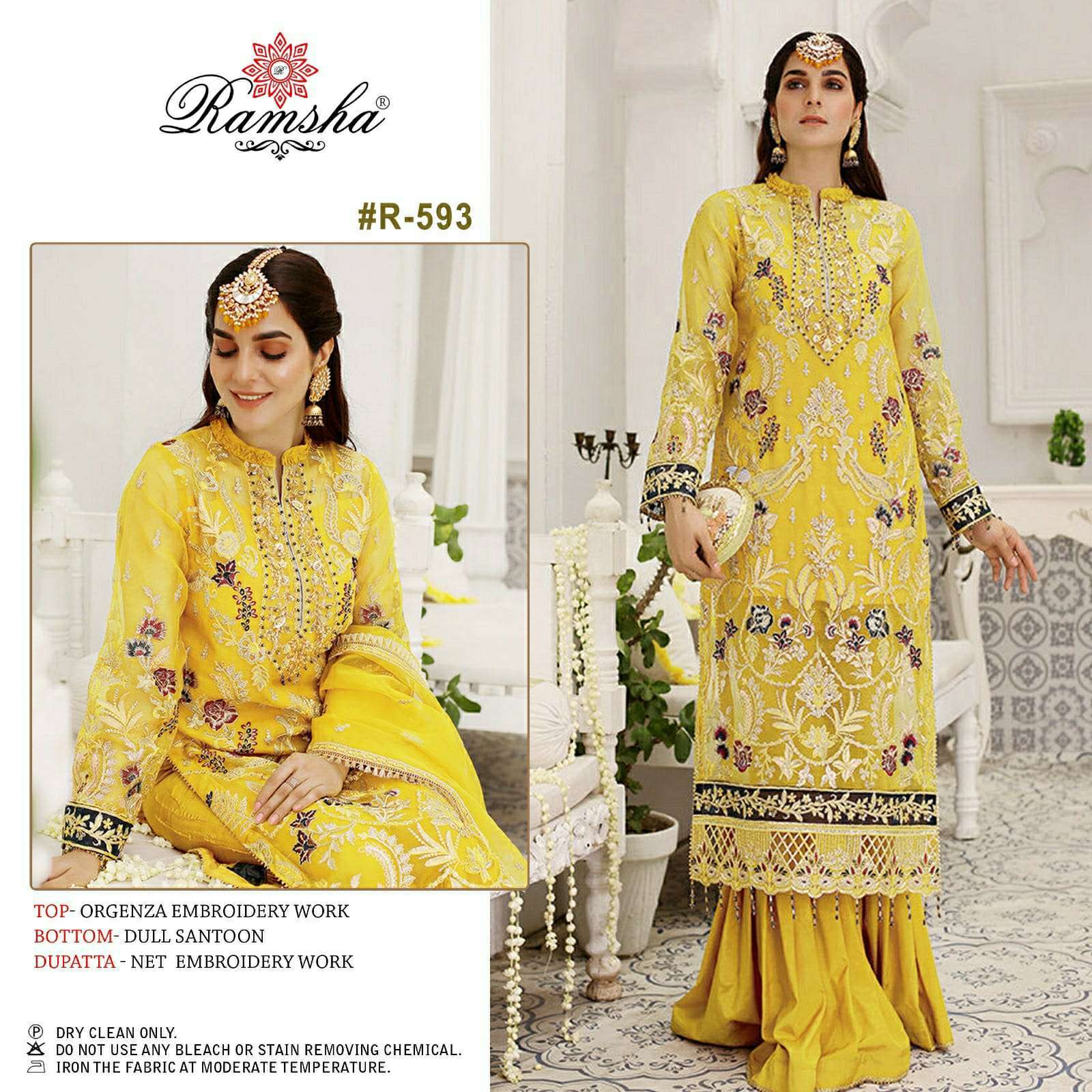 ramsha R-593 organza embroidery suit 