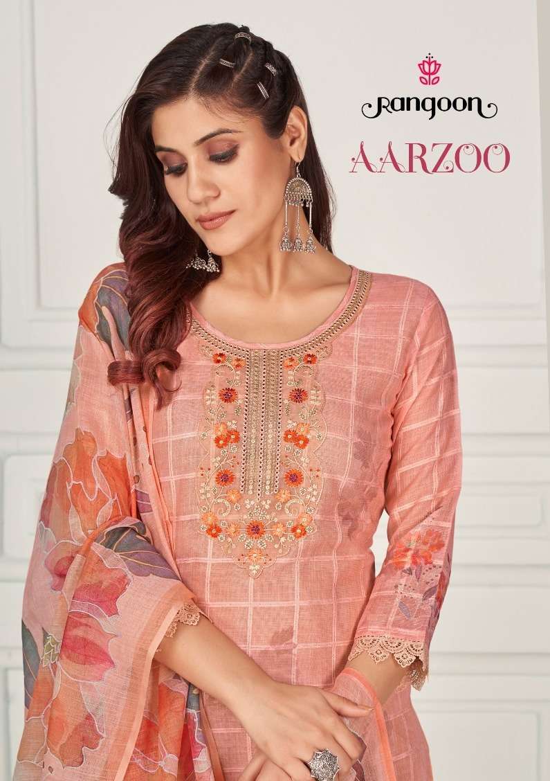 rangoon aarzoo series 4451-4454 cotton linen readymade suit 