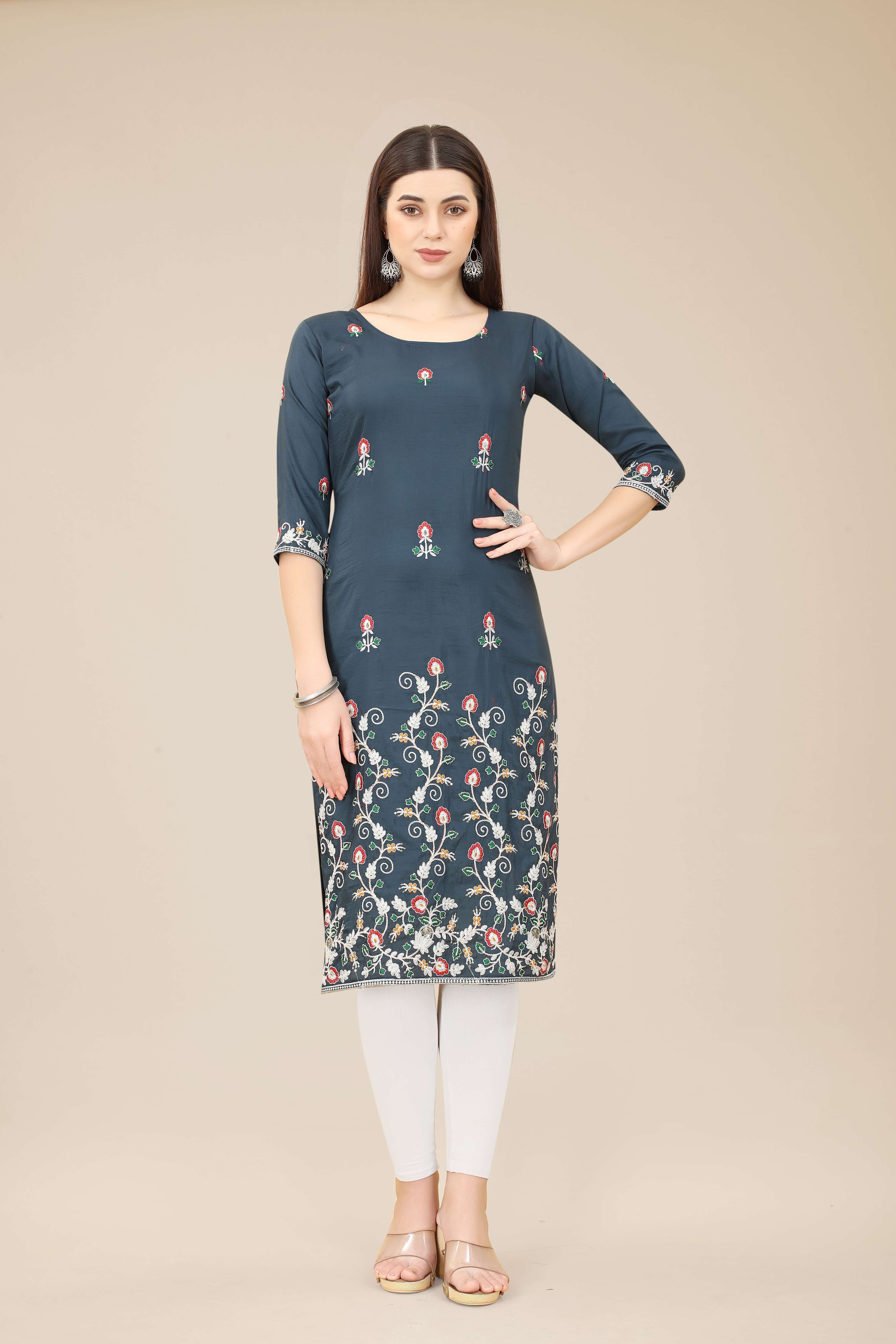 Ritu Soft chinnon Kurta with Embroidery Work