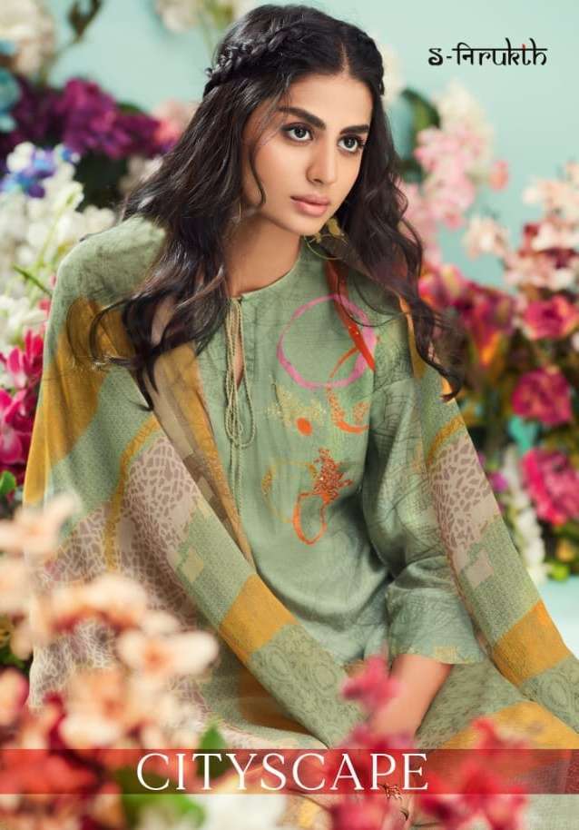 s nirukth cityscape cotton print work suit 