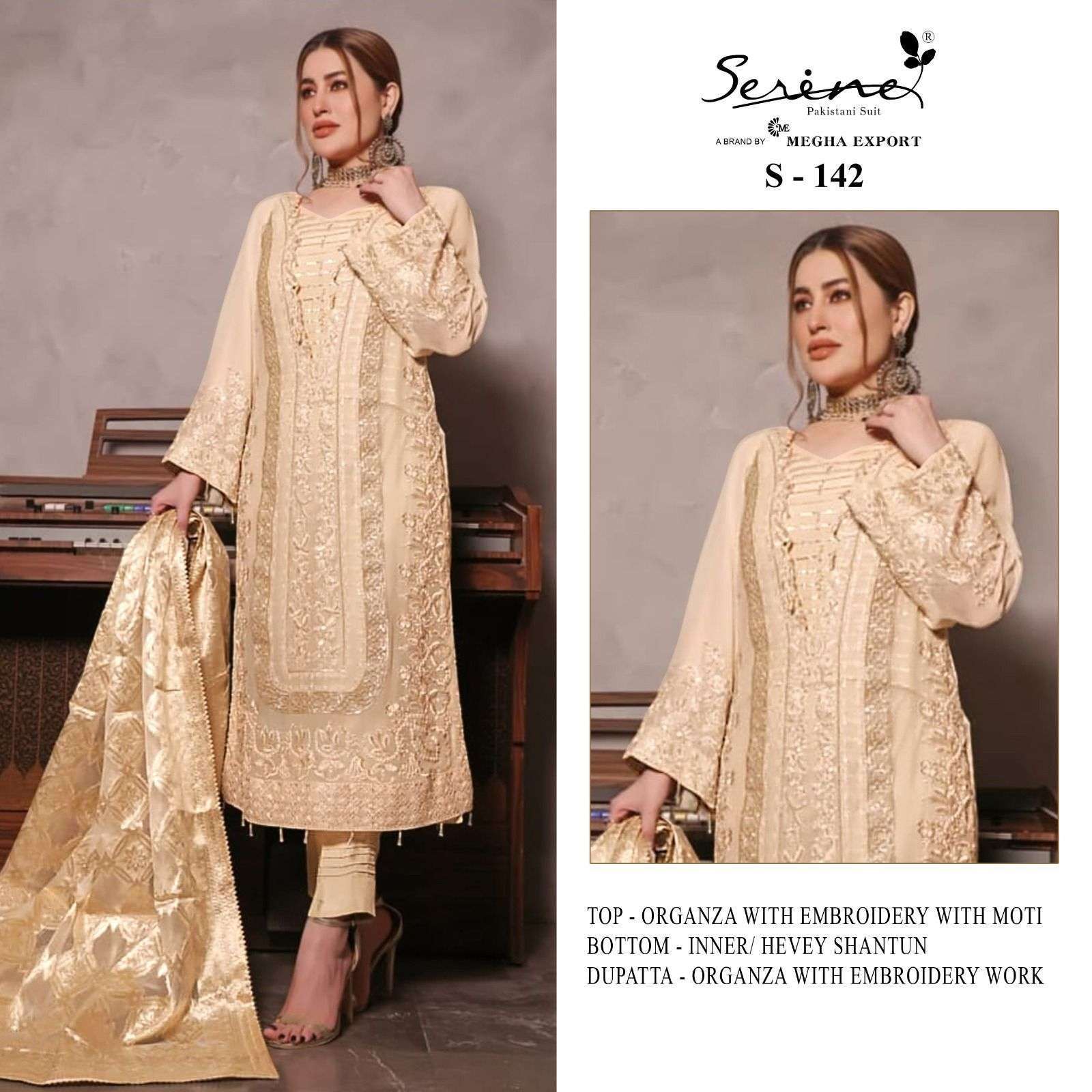 serine S-142 organza heavy embroidered suit