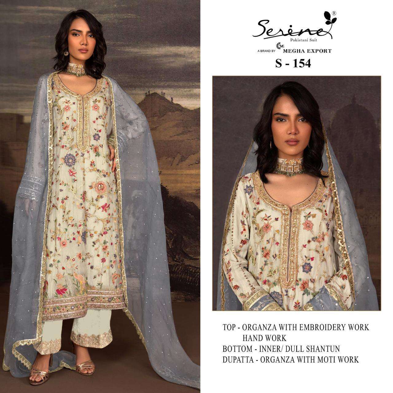 serine s 154 organza heavy embroidered suit 