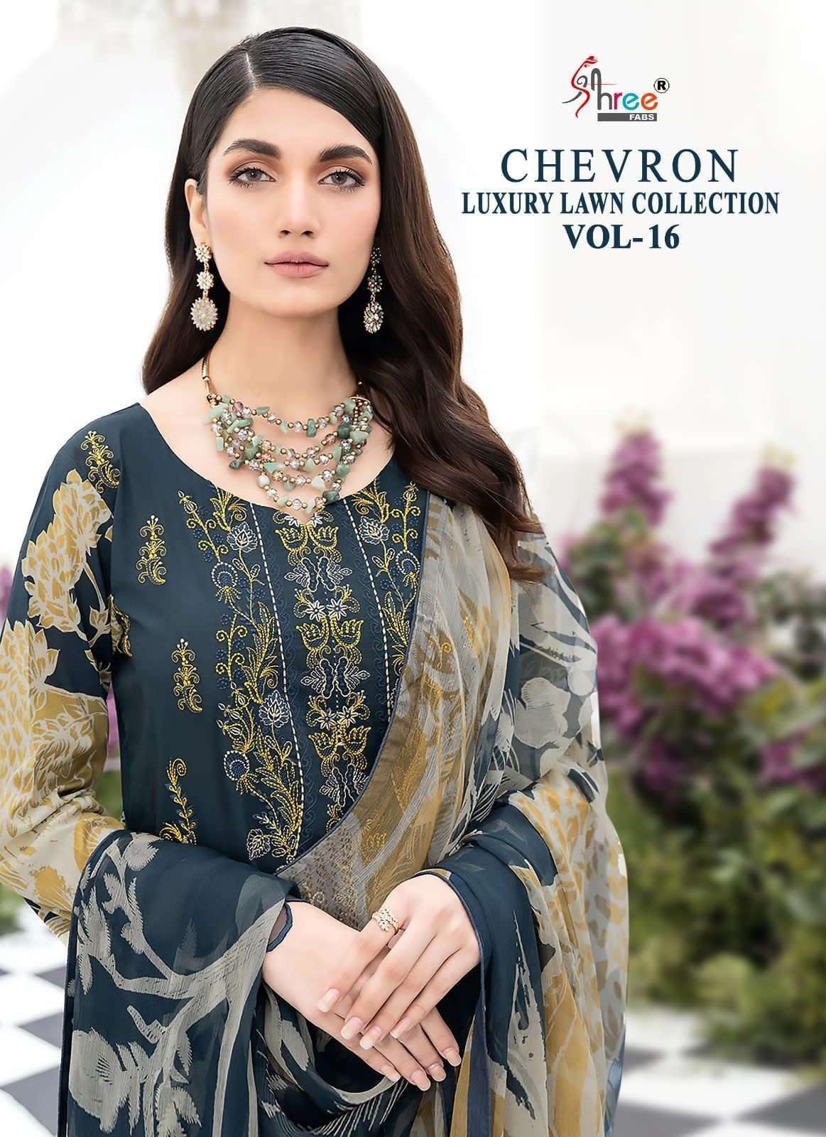 shree fab chevron luxury lawn collection vol 16 series 3152-3158 pure lawn suit 