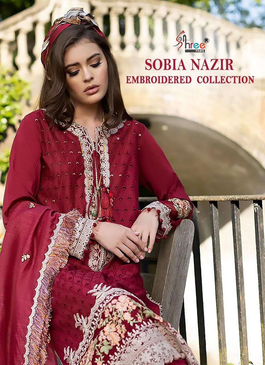 shree fab sobia nazir embroidered collection series 3118-3123 pure cotton suit