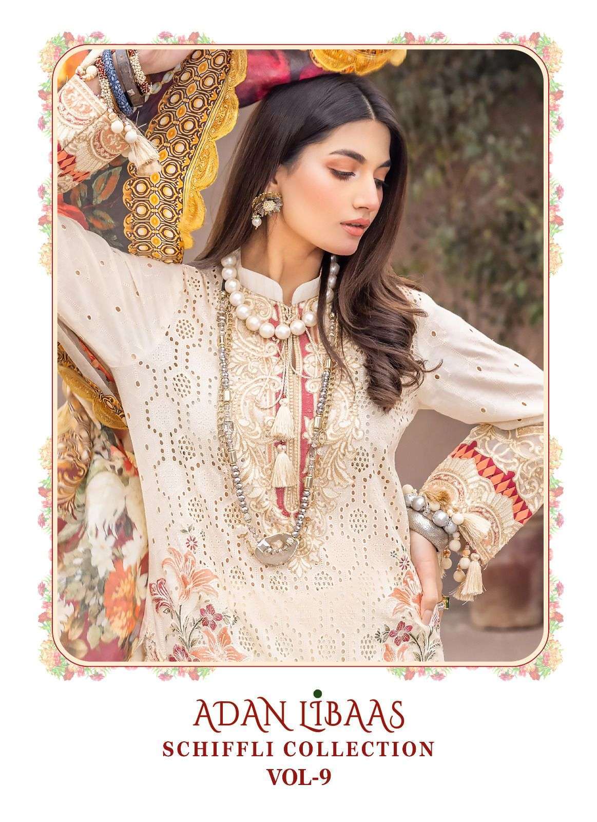 shree fabs adan libaas schiffli collection vol 9 series 3001-3007 pure cotton suit