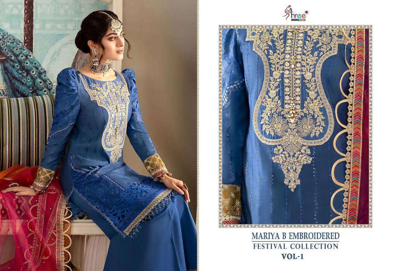 shree fabs maria b embroidered festival collection vol 1 pure rayon cotton suit 