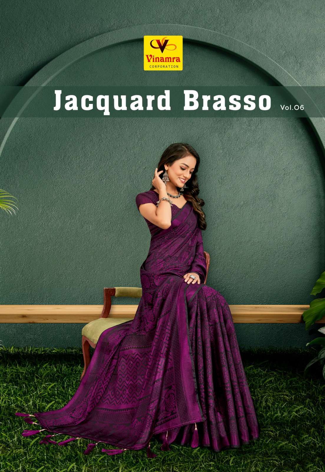 vinamra jacquard brasso vol 6 series 143-150 black cotton brasso saree