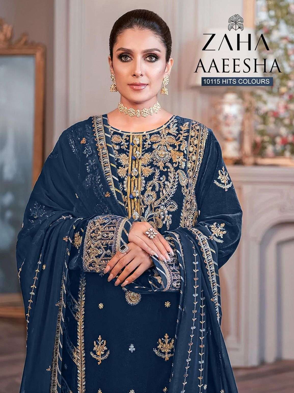 zaha aaeesha 10115 hits colours geoergette heavy embroidered suit 