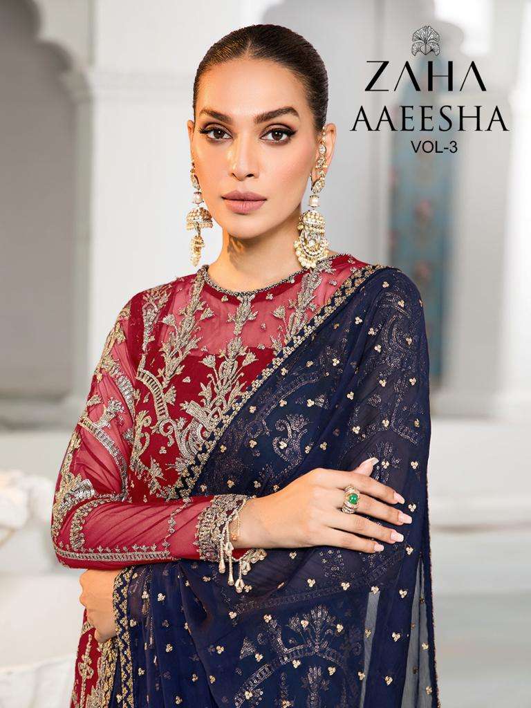 zaha aaeesha vol 3 10117 abcd designer georgette suit 