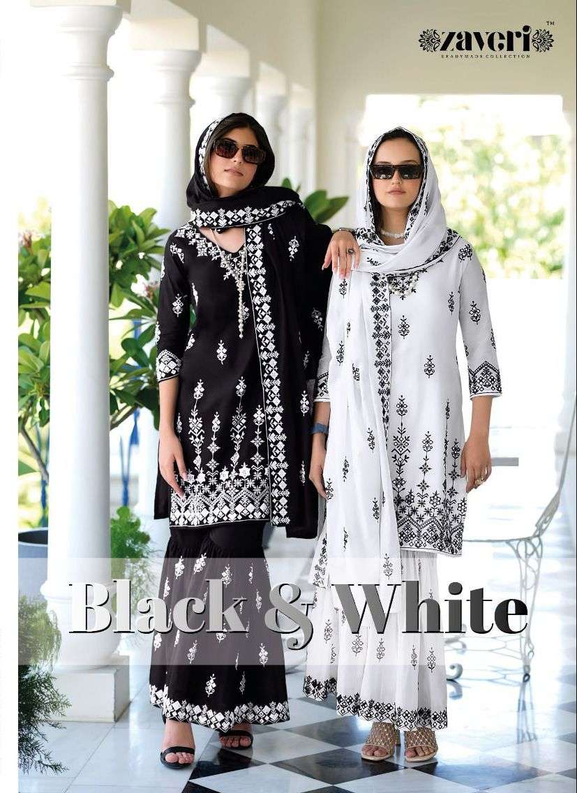 zaveri black-white designer pure mul mul suit 