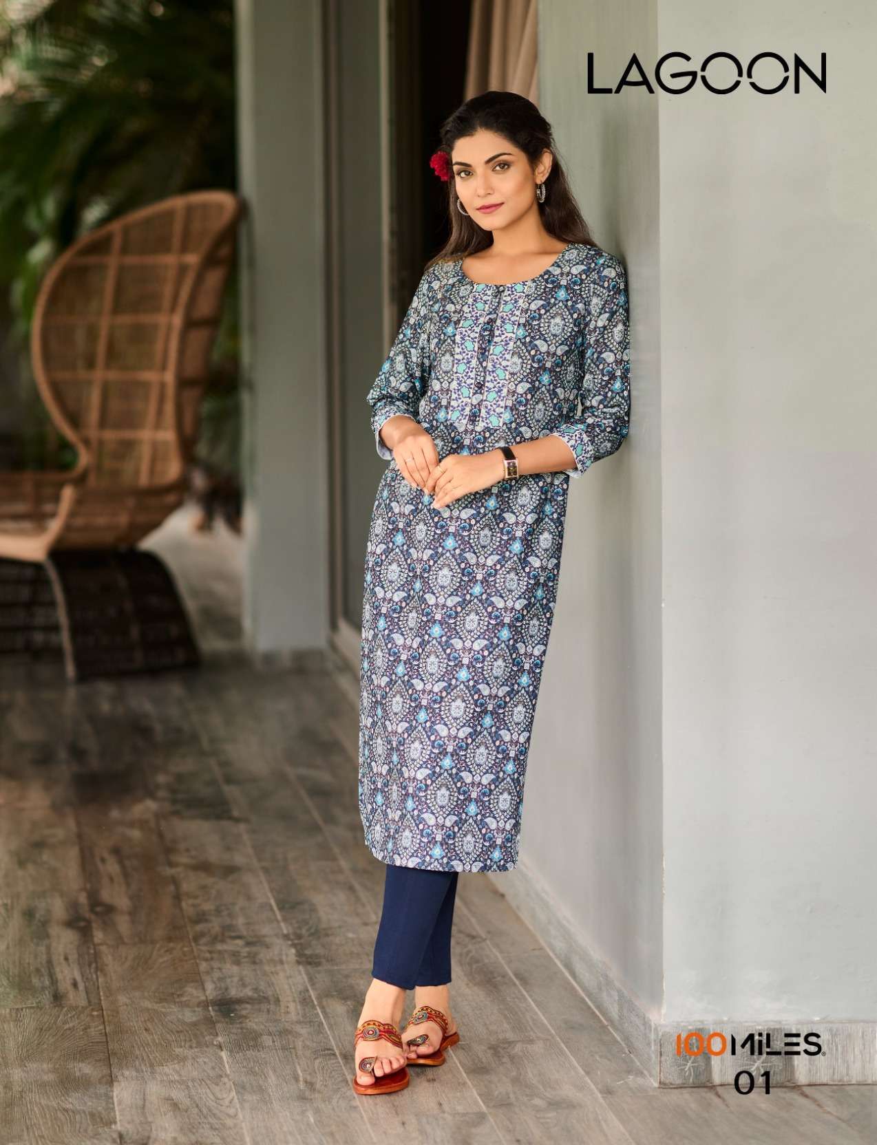 100 miles lagoon series 01-04 fancy blended fabrics with pure cotton inner kurti