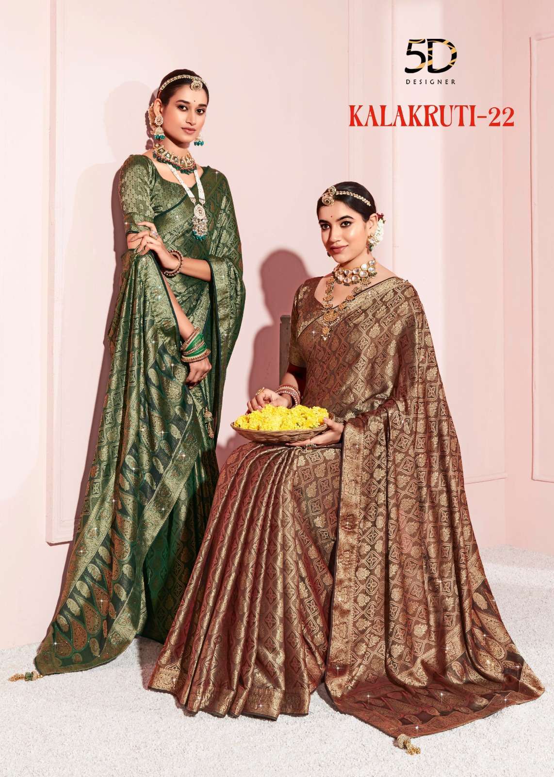 5d designer kalakruti vol 22 series 4131-4134 two tone pure silk saree
