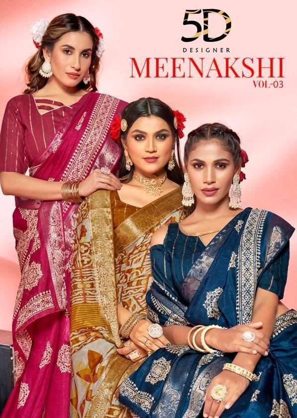 5d designer meenakshi vol 3 series 4441-4448 soft dola jacquard saree