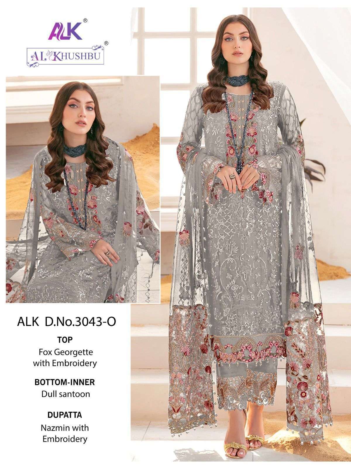 al khushbu 3043-O georgette heavy embroidered suit 