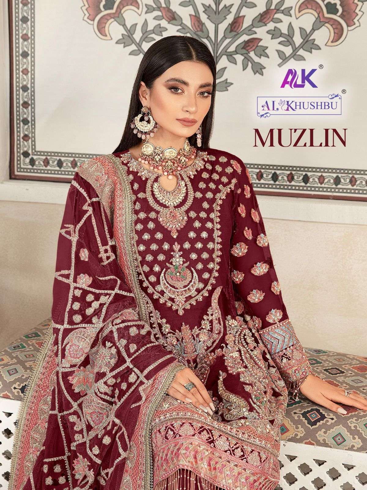 al khushbu muzlin vol 1 series 4022 georgette embroidered suit 