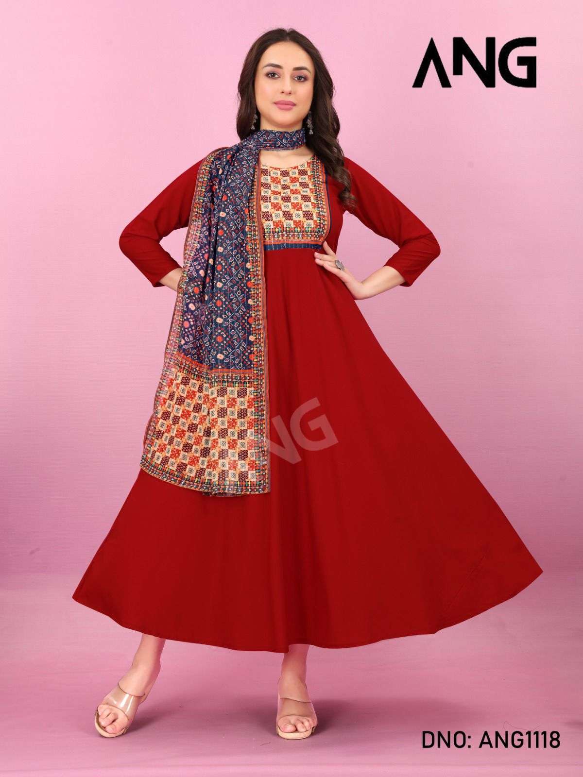 ang 1118 American malai carpe gown with dupatta