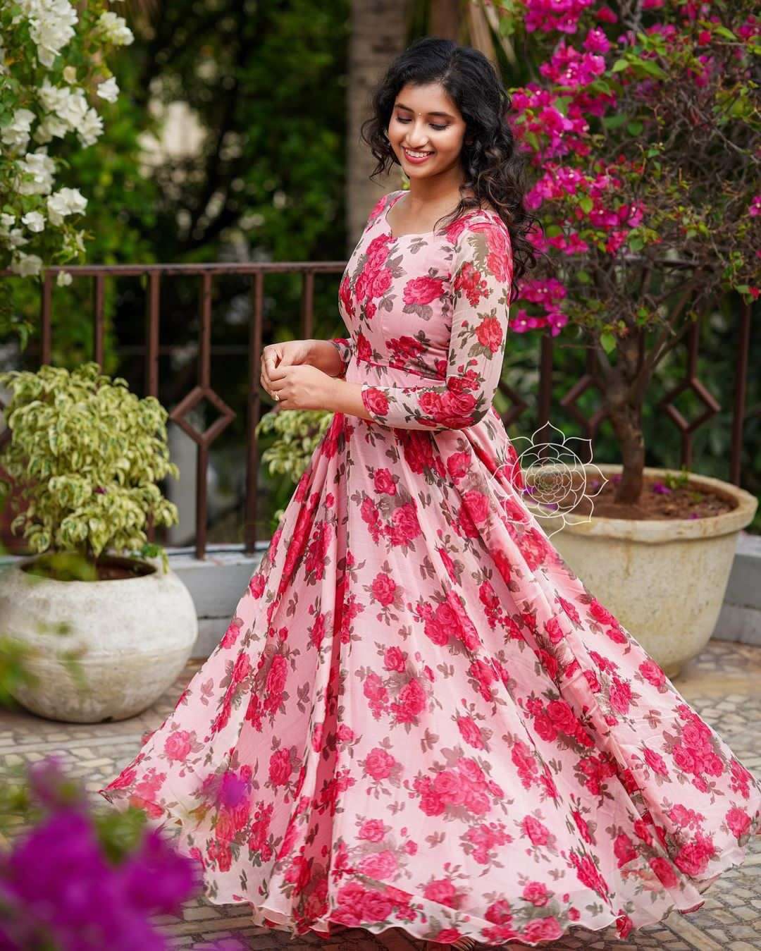 Beautiful Rose Fox Georgette with digital print gown with dupatta 