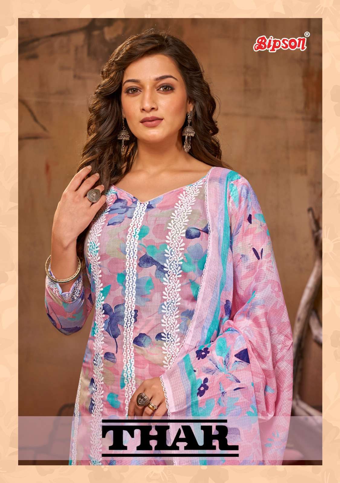 bipson thar 2254-2255 pure cotton print suit 