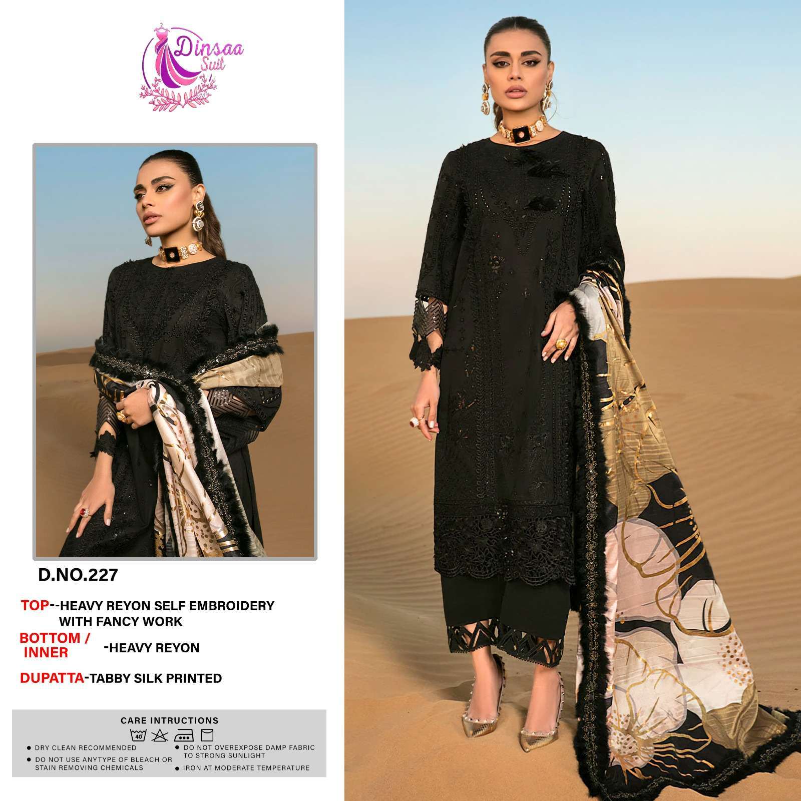 dinsaa 227 black color beautiful work single pakistani salwar suit
